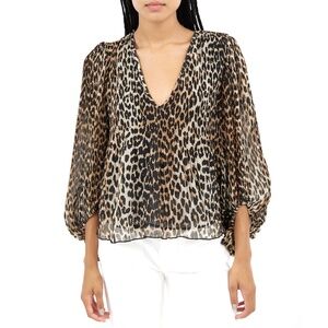 NWT Ganni Leopard-print Chiffon Plissé Blouse Size 40 (US size 8)